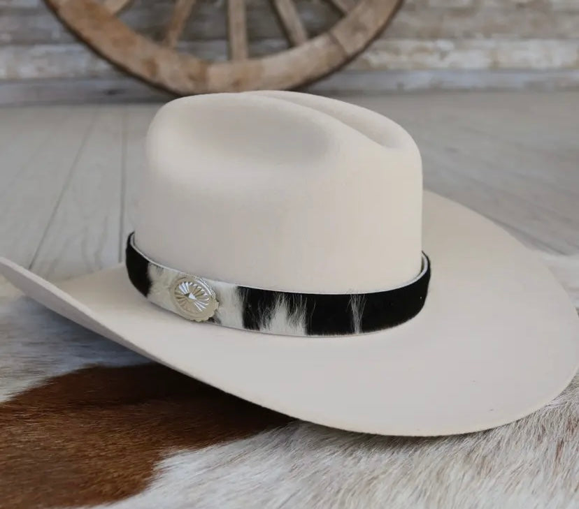 Authentic Cow Hide Hat Band- black and white