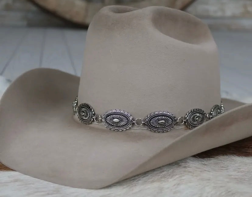 Silver- Antiqued Oval Hat Band